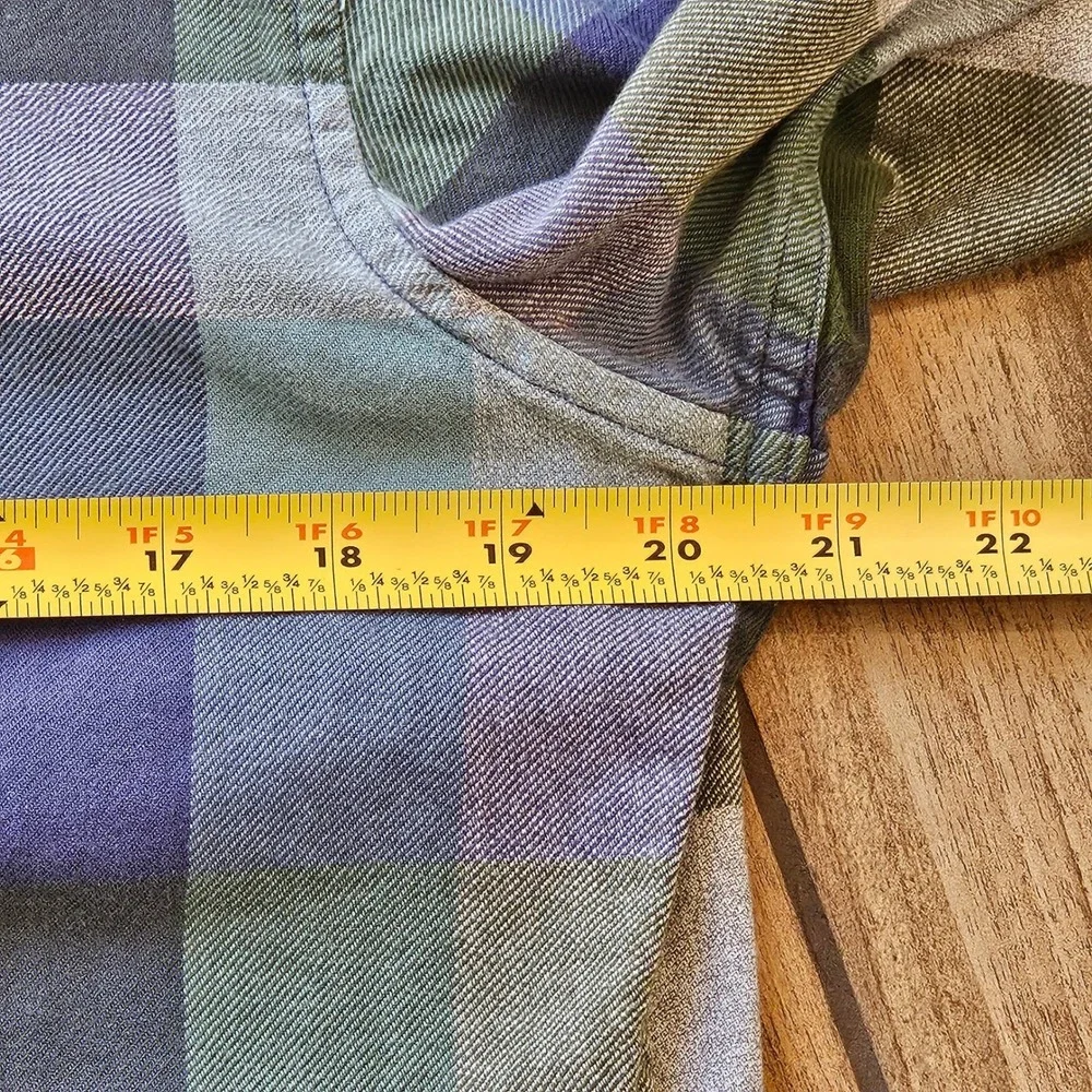 Banana Republic Luxe Flannel Shirt Mens Sm Camden Fit Blue Green Buffalo Check